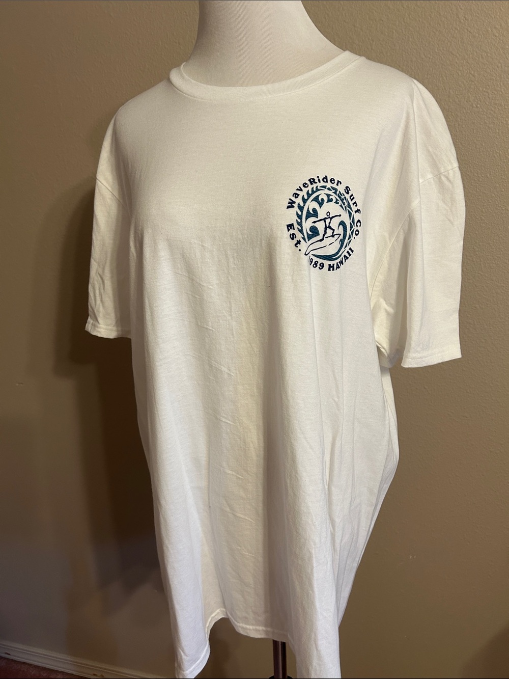 Anvil White Short-Sleeve Tee with Navy Surf Logo